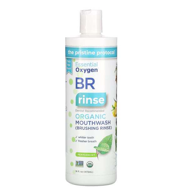 Essential Oxygen, BR Organic Mouthwash Brushing Rinse, Peppermint, 16 fl oz (473 ml) - The Supplement Shop
