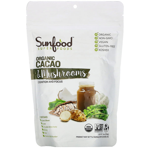 Sunfood, Superfoods, Organic Cacao & Mushrooms, 7.4 oz (210 g) - The Supplement Shop