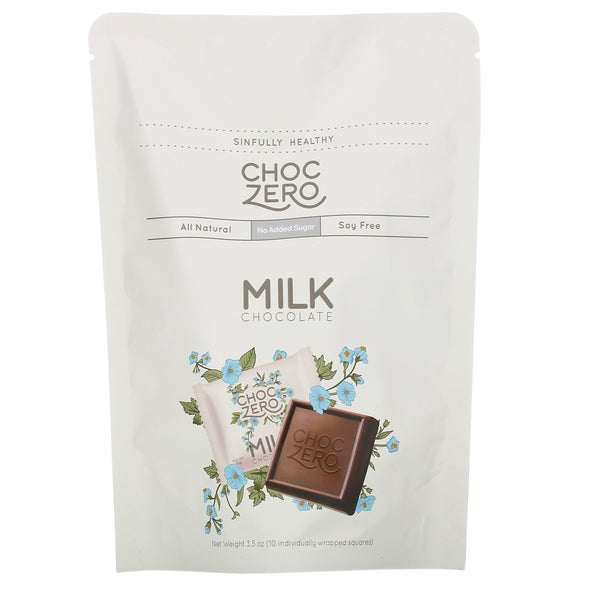 ChocZero, Milk Chocolate Squares, No Sugar Added, 10 Pieces, 3.5 oz Each - The Supplement Shop