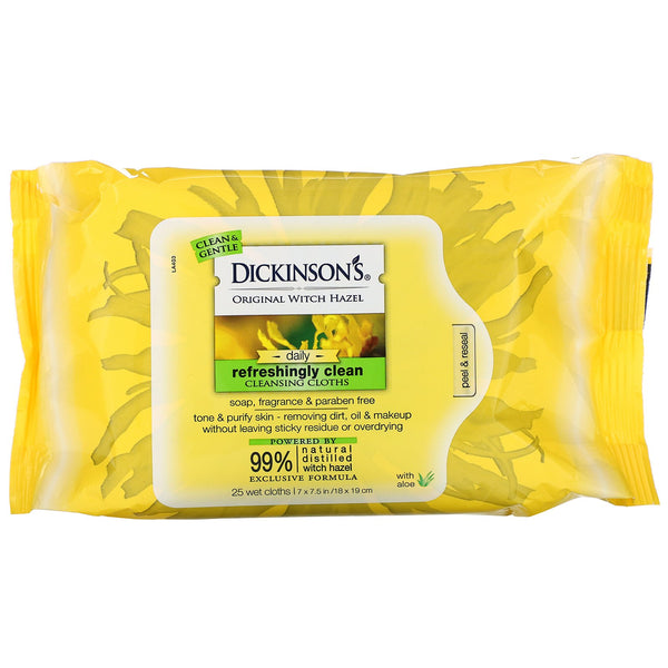 Dickinson Brands, Original Witch Hazel, Refreshingly Clean, Cleansing Cloths, 25 Wet Cloths - The Supplement Shop