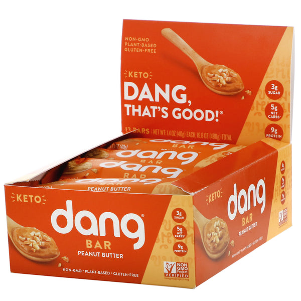 Dang, Keto Bar, Peanut Butter, 12 Bars, 1.4 oz (40 g) Each - The Supplement Shop