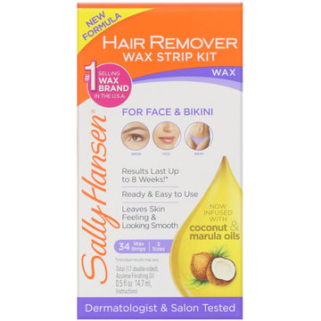 Sally Hansen, Hair Remover Wax Strip Kit, 34 Wax Strips + Finishing Oil