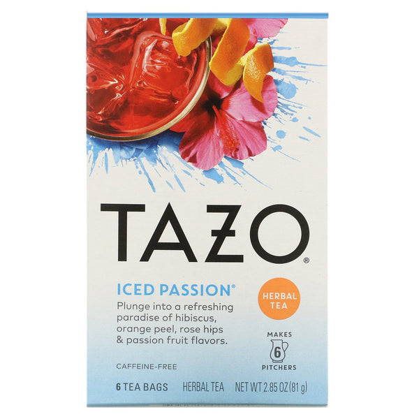 Tazo Teas, Herbal Tea, Iced Passion, Caffeine-Free, 6 Tea Bags, 2.85 oz (81 g) - The Supplement Shop