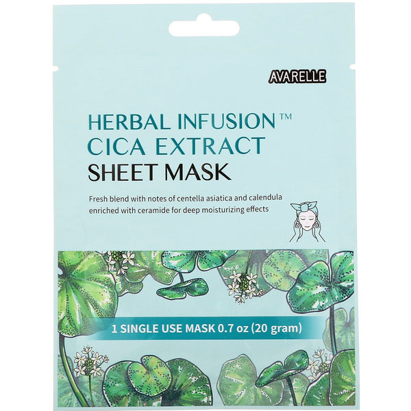 Avarelle, Herbal Infusion, Cica Extract Sheet Mask, 1 Sheet,0.7 oz (20 g) - The Supplement Shop