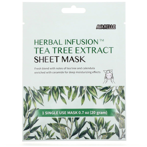 Avarelle, Herbal Infusion, Tea Tree Extract Sheet Mask, 1 Sheet, 0.7 oz (20 g) - The Supplement Shop