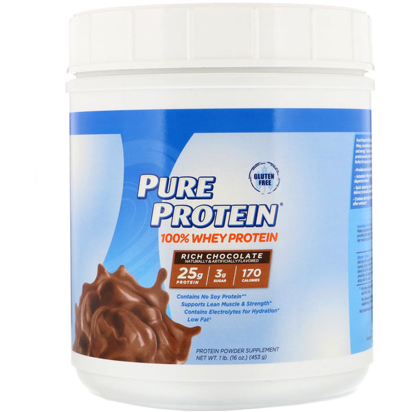 Pure Protein, 100% Whey Protein, Rich Chocolate, 1 lb (453 g) - The Supplement Shop