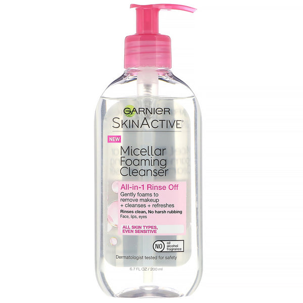 Garnier, SkinActive, Micellar Foaming Cleanser, All-in-1 Rinse Off, All Skin Types, 6.7 fl oz (200 ml) - The Supplement Shop