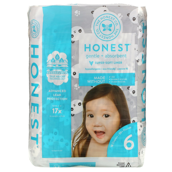 The Honest Company, Honest Diapers, Size 6, 35+ Pounds, Pandas, 18 Diapers - The Supplement Shop