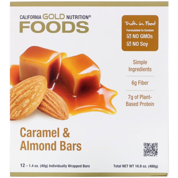 California Gold Nutrition, Caramel & Almond Bars, 12 Bars, 1.4 oz (40 g) Each - The Supplement Shop
