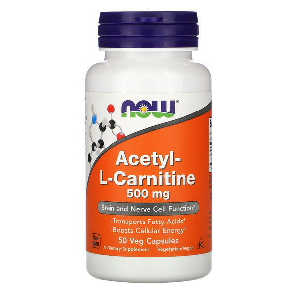 Now Foods, Acetyl-L- Carnitine, 500 mg, 50 Veg Capsules - The Supplement Shop