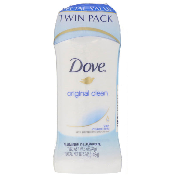 Dove, Invisible Solid Deodorant, Original Clean, 2 Pack, 2.6 oz (74 g) Each - The Supplement Shop