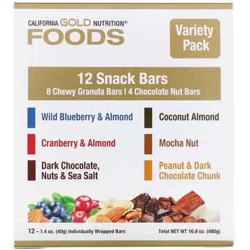 California Gold Nutrition, Foods, Variety Pack Snack Bars, 12 Bars, 1.4 oz (40 g) Each