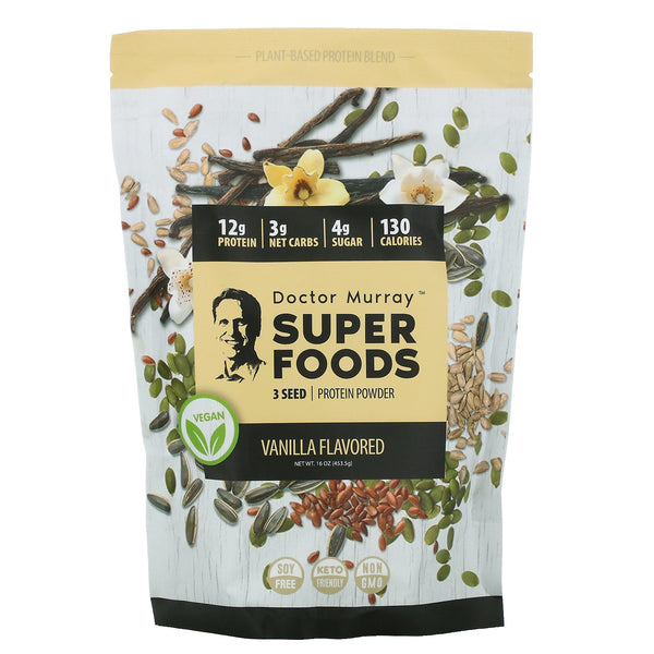 Dr. Murray's, Super Foods, 3 Seed Protein Powder, Vanilla, 16 oz (453.5 g) - The Supplement Shop