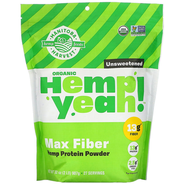 Manitoba Harvest, Hemp Yeah! Max Fiber Hemp Protein Powder, Unsweetened, 32 oz (907 g) - The Supplement Shop