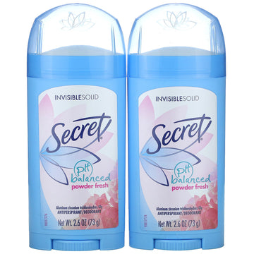 Secret, pH Balanced Deodorant, Invisible Solid, Powder Fresh, Twin Pack, 2.6 oz (73 g) Each