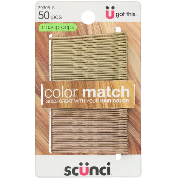 Scunci, No Slip Grip, Color Match Bobby Pins, Blonde, 50 Pieces - The Supplement Shop