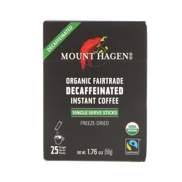 Mount Hagen, Organic Fairtrade Decaffeinated Instant Coffee, 25 Single Serve Sticks, 1.76 oz (50 g)