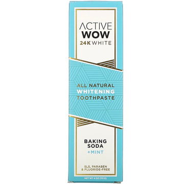 Active Wow, 24K White, All Natural Whitening Toothpaste, Baking Soda + Mint,  4 oz (113 g)