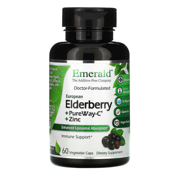 Emerald Laboratories, Elderberry + PureWay C + Zinc, 60 Vegetable Caps - The Supplement Shop