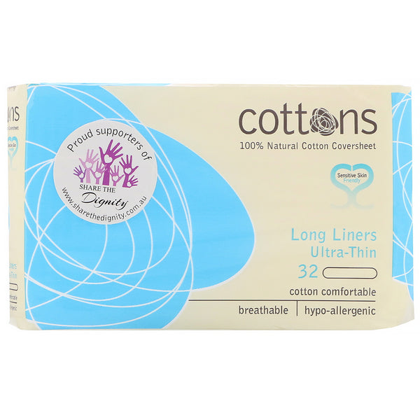 Cottons, 100% Natural Cotton Coversheet, Long Liners, Ultra-Thin, 32 Liners - The Supplement Shop