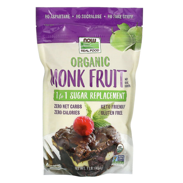 Now Foods, Real Food, Organic Monk Fruit, 1-to-1 Sugar Replacement , 1 lb (454 g)