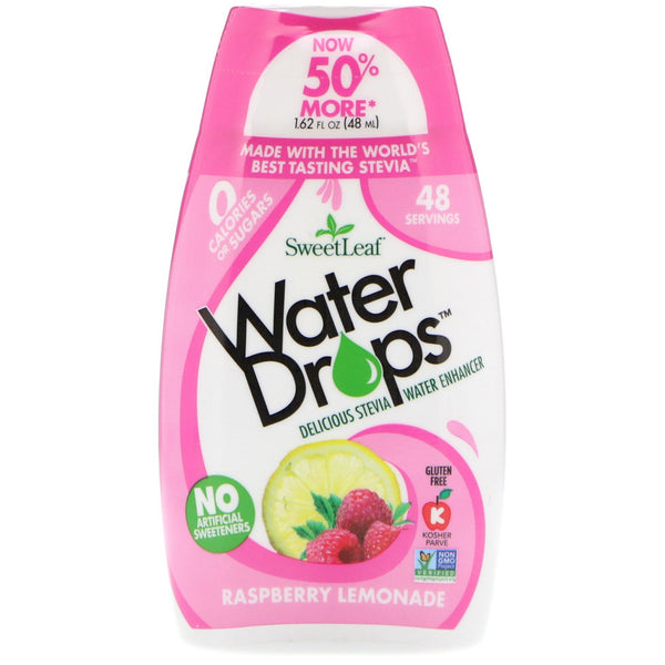 Wisdom Natural, SweetLeaf, Water Drops, Delicious Stevia Water Enhancer, Raspberry Lemonade, 1.62 fl oz (48 ml) - The Supplement Shop