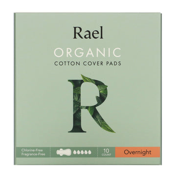 Rael, Organic Cotton Cover Pads, Overnight, 10 Count