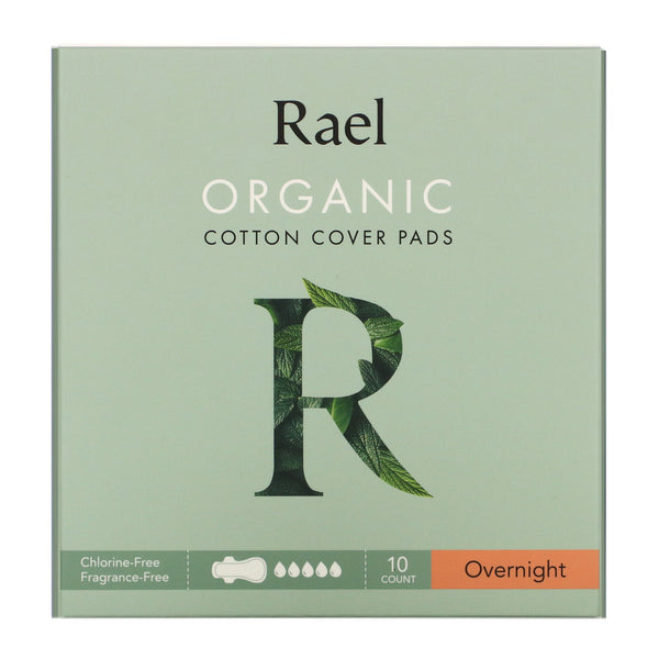 Rael, Organic Cotton Cover Pads, Overnight, 10 Count - The Supplement Shop