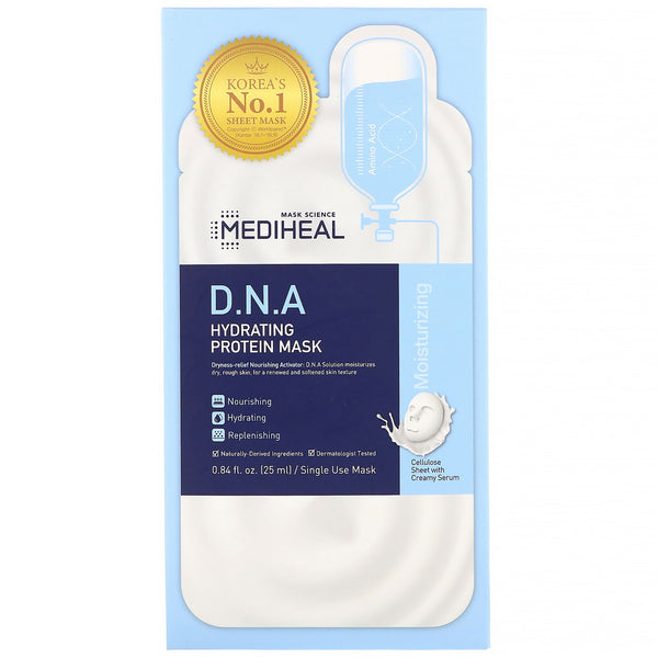 Mediheal, D.N.A Hydrating Protein Mask, 5 Sheets, 0.84 fl oz (25 ml) Each - The Supplement Shop