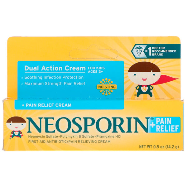 Neosporin, Dual Action Cream, Pain Relief Cream, For Kids Ages 2 +, 0.5 oz (14.2 g) - The Supplement Shop