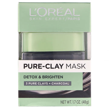 L'Oreal, Pure-Clay Mask, Detox & Brighten, 3 Pure Clays + Charcoal, 1.7 oz (48 g)