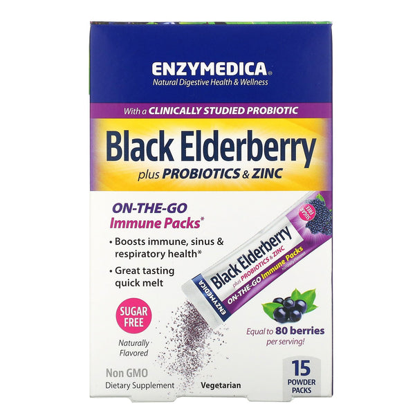Enzymedica, Black Elderberry Plus Probiotics & Zinc, 15 Powder Packs - The Supplement Shop