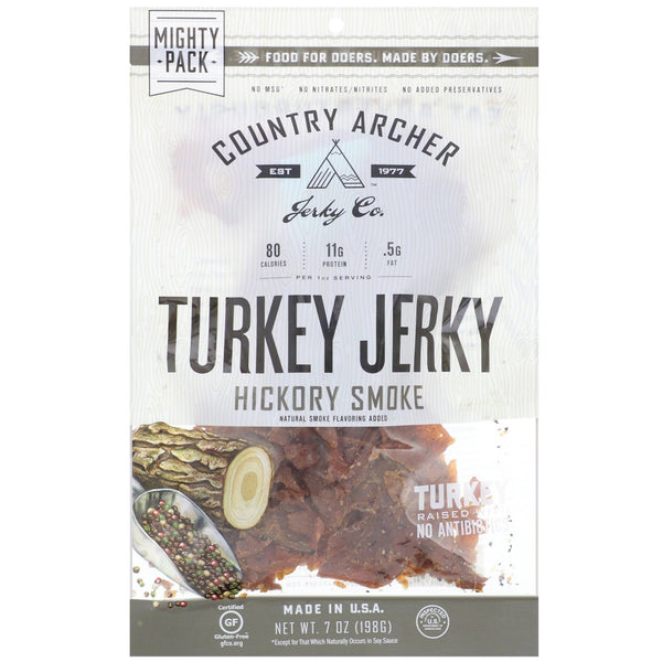 Country Archer Jerky, Turkey Jerky, Hickory Smoke, 7 oz (198 g) - The Supplement Shop