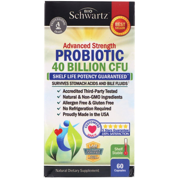 BioSchwartz, Advanced Strength Probiotic, 40 Billion CFU, 60 Capsules - The Supplement Shop
