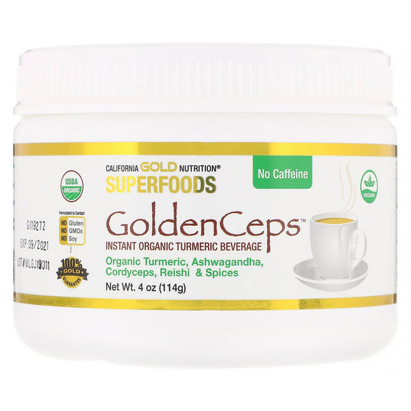 California Gold Nutrition, GoldenCeps, Organic Turmeric with Adaptogens, 4 oz (114 g) - The Supplement Shop