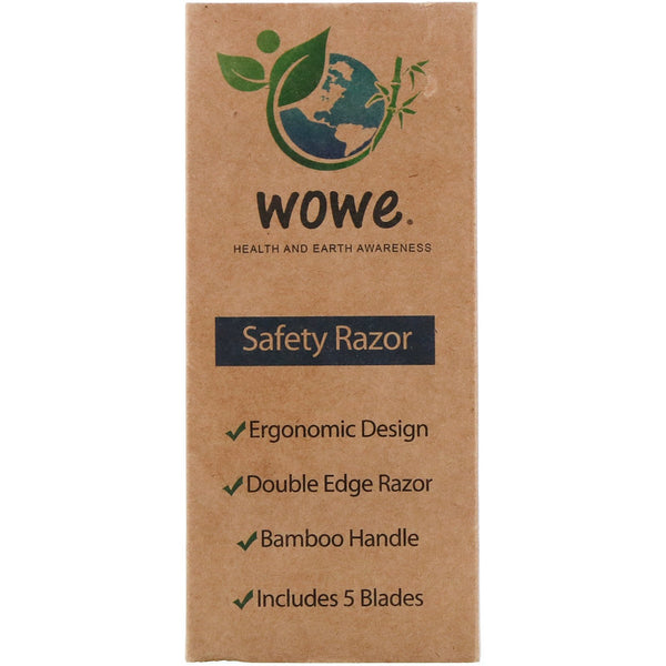 Wowe, Double Edge Safety Razor with Bamboo Handle, 1 Razor, 5 Blades - The Supplement Shop