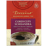 Teeccino, Mushroom Herbal Tea, Cordyceps Schisandra, Caffeine Free, 10 Tea Bags, 2.12 oz (60 g) - The Supplement Shop