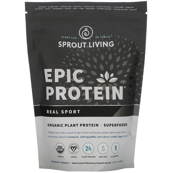 Sprout Living, Epic Protein, Organic Plant Protein + Superfoods, Real Sport, 1.1 lb (494 g) - The Supplement Shop