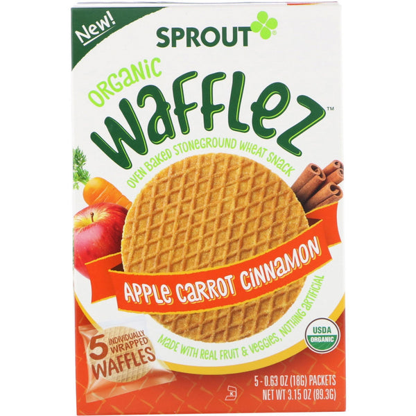 Sprout Organic, Wafflez, Apple Carrot Cinnamon, 5 Packets, 0.63 oz (18 g) - The Supplement Shop