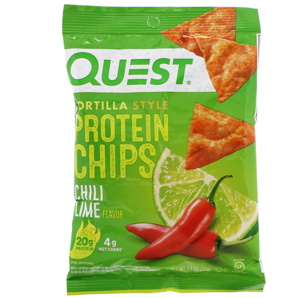 Quest Nutrition, Tortilla Style Protein Chips, Chili Lime, 12 Bags, 1.1 oz (32 g) Each - The Supplement Shop