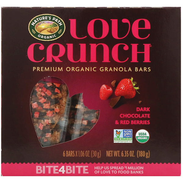 Nature's Path, Love Crunch, Premium Organic Granola Bars, Dark Chocolate & Red Berries, 6 Bars, 1.06 oz (30 g) Each - The Supplement Shop