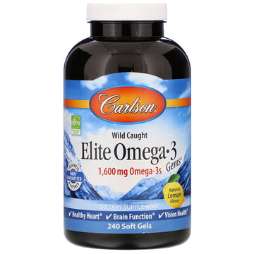 Carlson Labs, Elite Omega 3 Gems, Natural Lemon, 1,600 mg, 240 Soft Gels