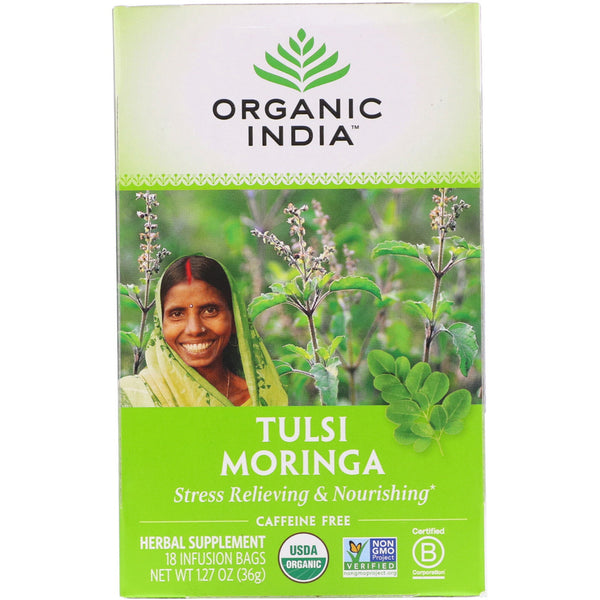 Organic India, Tulsi Tea, Moringa, Caffeine Free, 18 Infusion Bags, 1.27 oz (36 g) - The Supplement Shop