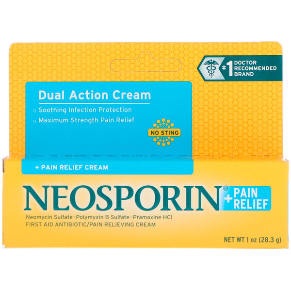 Neosporin, Dual Action Cream, Pain Relief Cream, 1 oz (28.3 g) - The Supplement Shop