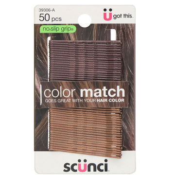 Scunci, No Slip Grip, Color Match Bobby Pins, Brunette, 50 Pieces