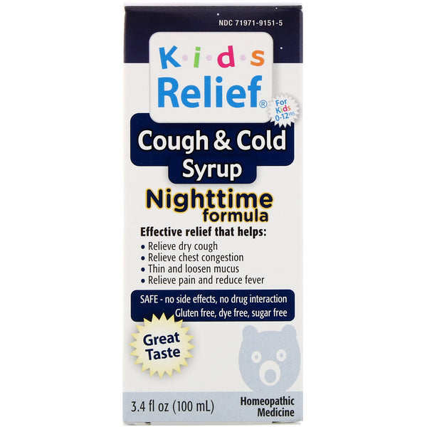 Homeolab USA, Kids Relief, Cough & Cold Syrup, Nighttime Formula, For Kids 0-12 Yrs, 3.4 fl oz (100 ml) - The Supplement Shop