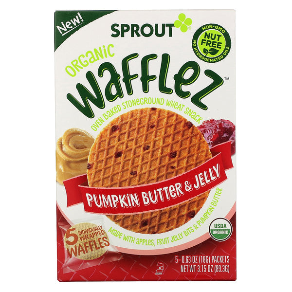 Sprout Organic, Wafflez, Pumpkin Butter & Jelly, 5 Packets, 0.63 oz (18 g) - The Supplement Shop