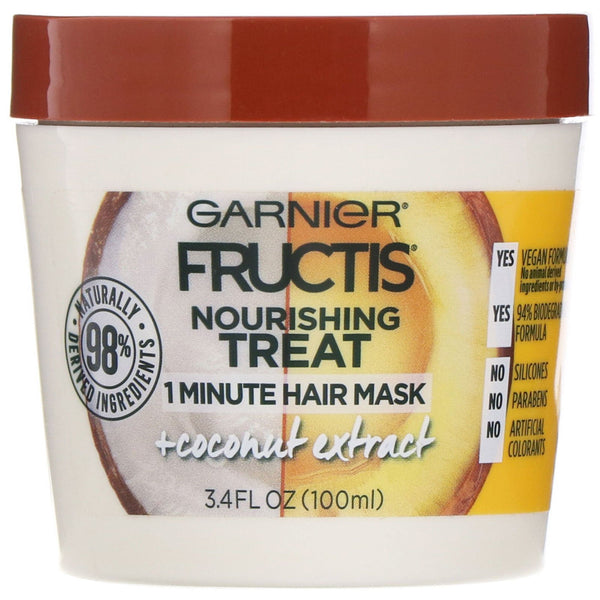 Garnier, Fructis, Nourishing Treat, 1 Minute Hair Mask + Coconut Extract, 3.4 fl oz (100 ml) - The Supplement Shop