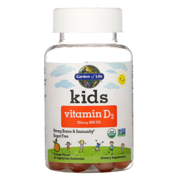Garden of Life, Kids, Vitamin D3, Orange Flavor, 20 mcg (800 IU), 60 Vegetarian Gummies