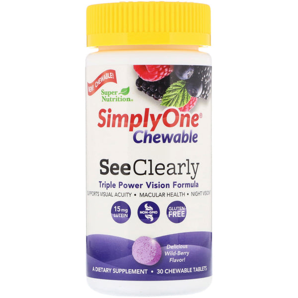Super Nutrition, SimplyOne, See Clearly, Triple Power Vision Formula, Wild-Berry Flavor, 30 Chewable Tablets - The Supplement Shop
